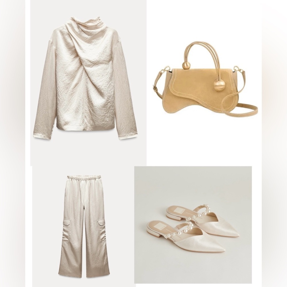 ZARA DRAPED SATIN EFFECT PANTS COLLECTION ELEGANT CREAM TOP SIZE M - Picture 5 of 13